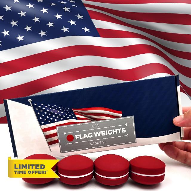 Super Strong Anti-Tangled Magnetic Flag Weights - Strong Wind Resistance to Keep Your American Flag Billowing - 360° Silicone Wrapped - Will Never Rust – Heavy & Durable | 8 Pairs | Official Red