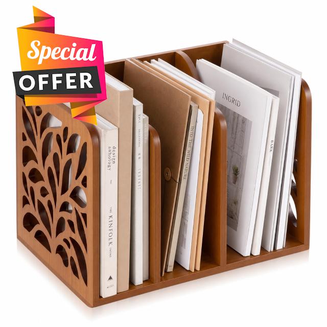 Novabright Solid Wood 3-compartment File Magazine Holder with Carved Panels                                                          Decorative Vertical Compartments Keep Magazines