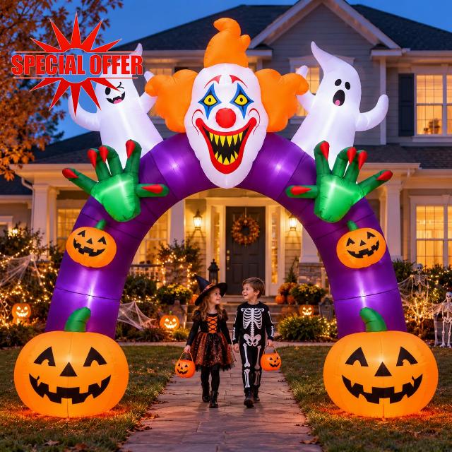 12 FT Halloween Inflatables Clown Archway Outdoor Decorations