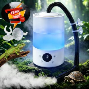 4L Reptile Fogger Automatic Multifunction for Reptile Tank Cool Mist                                                          4L Automatic Reptile Mister: 9H Timer & 3 Adjustable Touch Levels Dual Outlets Top-Fill Tank Cool Mist for Large Terrariums