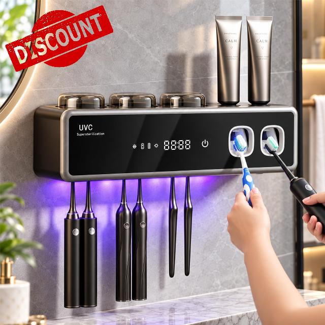 Toothbrush Holder Wall Mounted with Automatic Toothpaste Dispenser