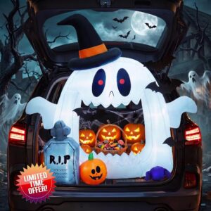 Halloween Trunk or Treat Inflatables 4 FT Outdoor Cute Ghost Car Decoration with Built-in LEDs