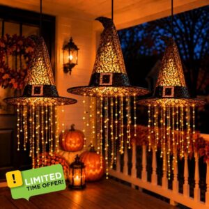 Hanging Witch Hats with Lights