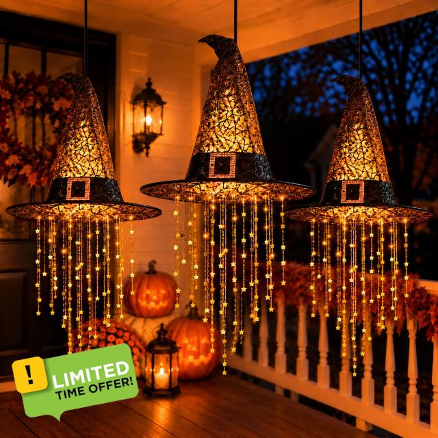 Hanging Witch Hats with Lights
