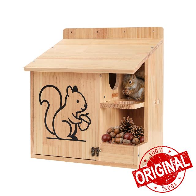 Large Wooden Squirrel House with Dual Balconies