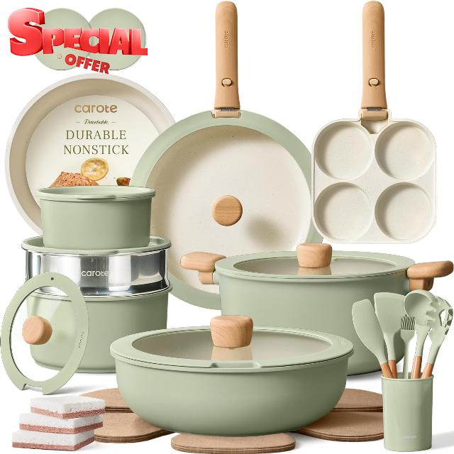 CAROTE 33pcs Pots and Pans Set Non Stick