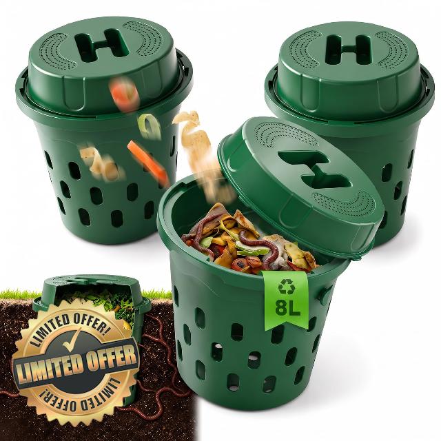 3Pcs 8L Inground Worm Farm Garden Compost Bin for Kitchen Scraps                                                          Worm Compost Bin With Lid & Holes