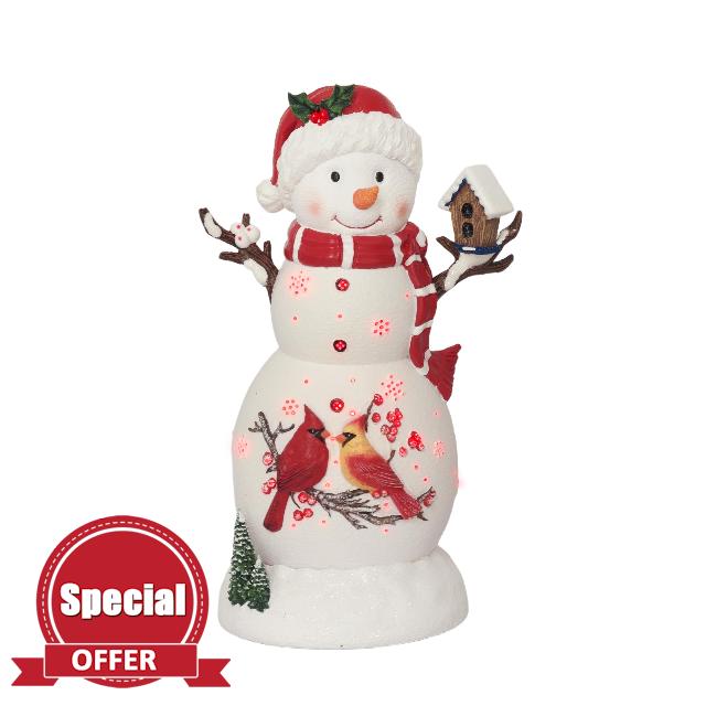 Lighted & Musical Fiber Optic Christmas Snowman - Cardinal Couple Scene                                                          Handcrafted Fiber Optic