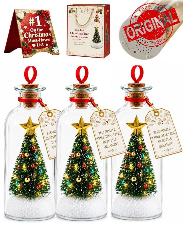 Recordable Christmas Tree Message in a Bottle Ornament with Voice Recording                                                          8 Inch Glass Keepsake Holiday Gift Featuring Audio Playback for Family Couples Friends Loved Ones Sentimental Home Deco