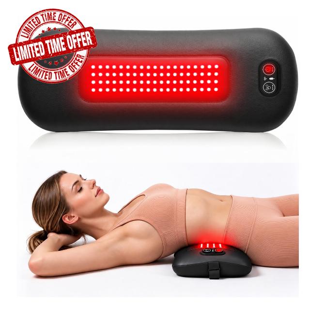 4-IN-1 Cordless Back Massager with Red Light Therapy 660/850nm 5000mAh Rechargeable Lumbar Massager with Remote