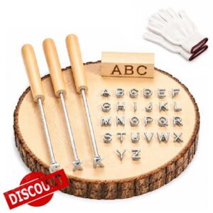 26Pcs 1/2" Mini Branding Irons 26 Letters with 3 Wooden Handles Personalize                                                          Alphabet Custom Wood Branding Iron Bonus Anti-Scald Gloves for Wood Working