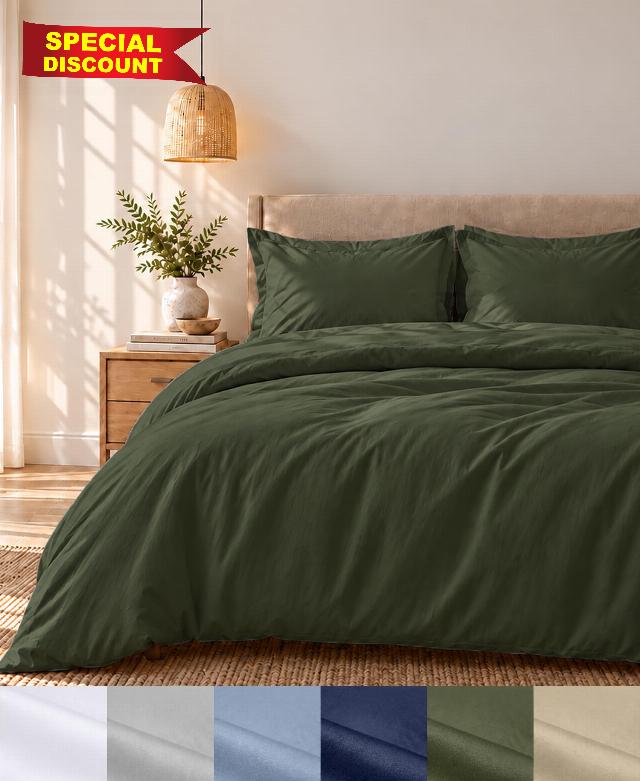 California Design Den 100% Organic Cotton Percale King Size Duvet Cover Set                                                          Backed by the Good Housekeeping Seal