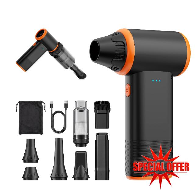 X211 Compressed Air Duster and Mini Vacuum 2-in-1 Portable Rechargeable Cordless Blower