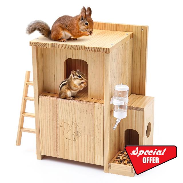 Large Wooden Squirrel House Feeder 14.96"