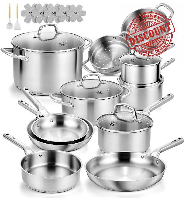KOCH SYSTEME CS Stainless Steel Cookware Set 23 PCS With 5-Ply Steel Base                                                          18/10 Stainless Steel Pots and Pans Set