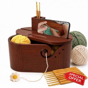 Oval Wooden Yarn Bowl Holder for Crocheting and Knitting B