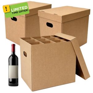 3 Pack 12 Bottle Wine Moving Boxes with Dividers