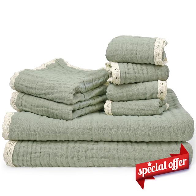 Soft Cotton Muslin Towels and Washcloths Set