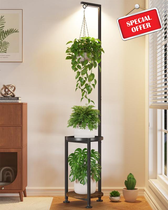 LASZOLA Hanging Plant Stand Shelf Indoor Tall with Light