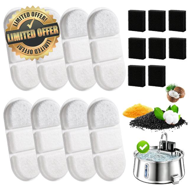 8+8Pcs Filters Compatible with Selene Wireless Dog Water Fountain 4L & 7L                                                          8 Filters + 8 Sponges