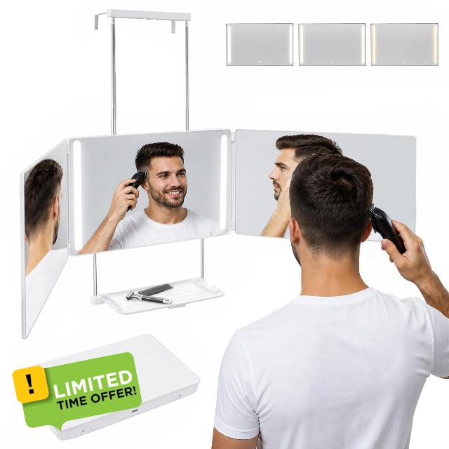 3 Way Mirror with Lights & Shelf for Self Hair Cutting(White)                                                          See Back of Head 360 Mirror with Dimmable