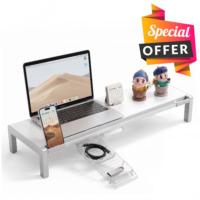 Dual Metal Desk Monitor Stand with Magnetic Drawers