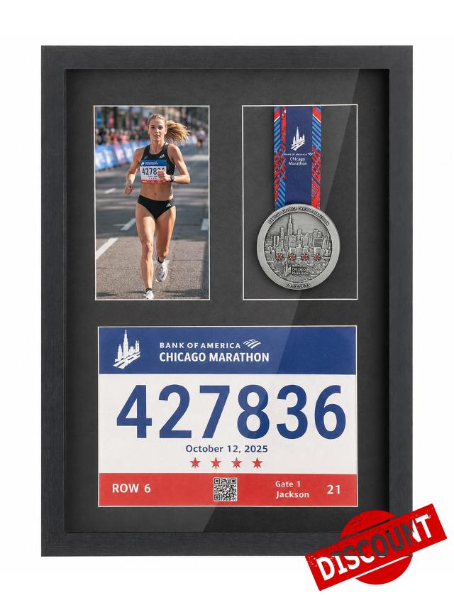 Marathon Medal Display Frame: Medal Bib and Photo Display Case                                                          3 in 1 Memory Shadow Box