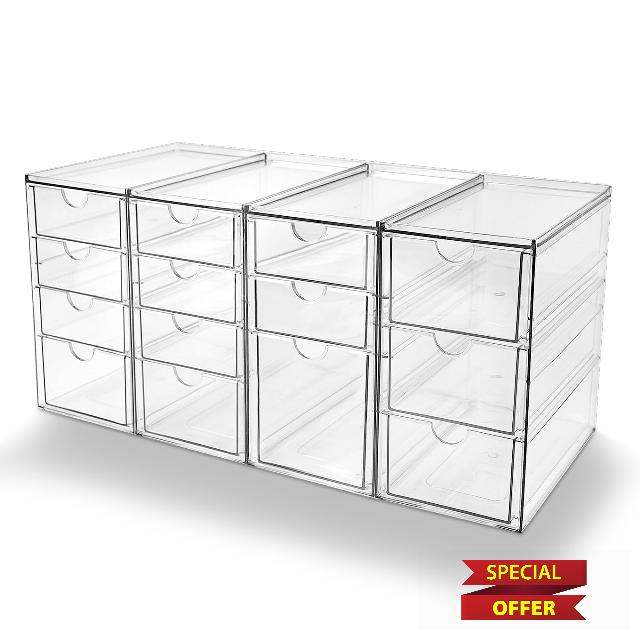 Prsildan Acrylic Desk Organizers with 14 Drawers