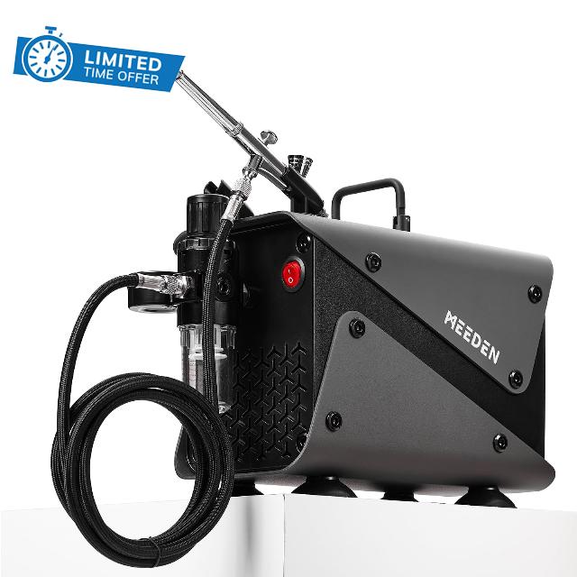 MEEDEN Airbrush Compressor with Air Brush Gun: Compressor for Makeup                                                          1/5 HP Oil-Free Air Compressor with Regulator Filter & Dual Air brush Holders Quiet Airbrush Machine for Adults Hobby Crafts