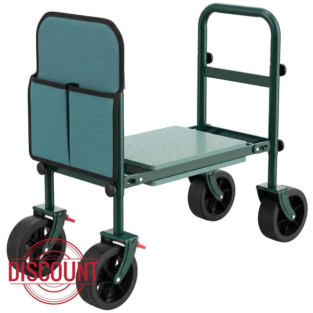 Foldable Garden Seat with 360° Swivel Brake Reversible Wheels                                                          Thick Foam Kneeling Pad & Detachable Pouches - Heavy Duty 2-in-1 Rolling Garden Kneeler for Seniors