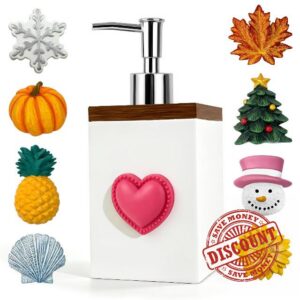 Seasonal Soap Dispenser with 9 Interchangeable Magnets for Holidays                                                          Magnetic Soap Dispenser With 9 Changeable Charms And 11 Fl Oz Resin Bottle For All-Season Bathroom And Kitchen Deco