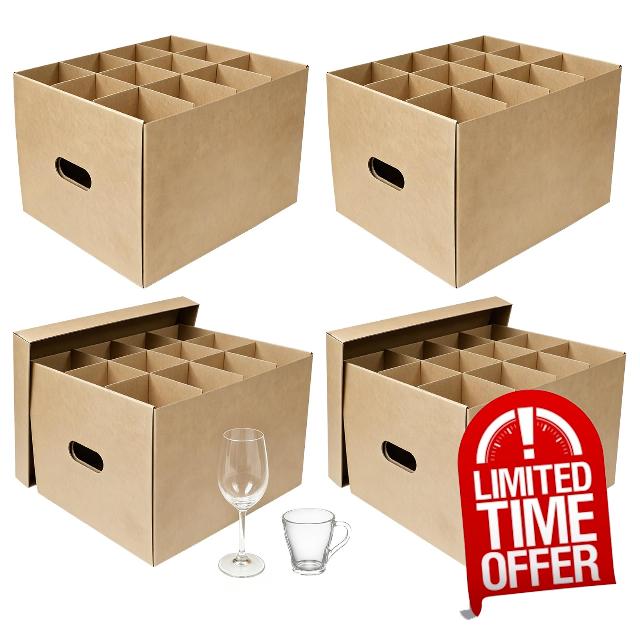 4-Piece Wine Glasses Moving Boxes (15 x 12 x 10 inches) moving boxes with handles，Glassware and Tableware packing boxes for moving