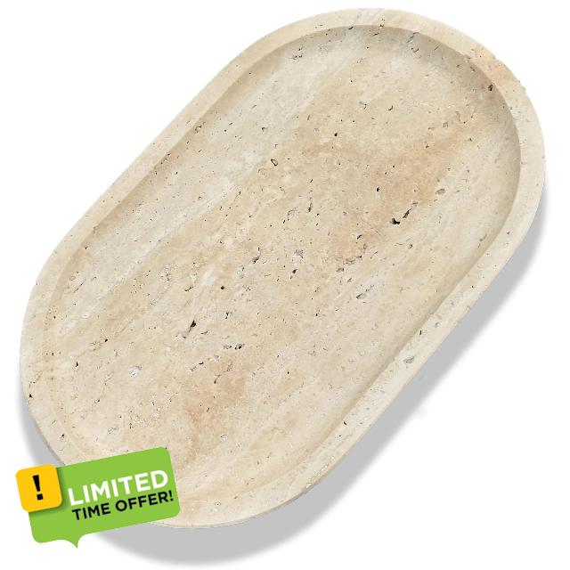 Travertine Tray 9.4"x5.9" Vanity Decorative Marble Tray for Countertop                                                          Catchall Tray for Perfume