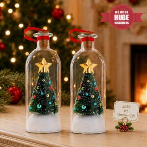 Christmas Recoed a Message Bottle with 30 Seconds Voice Recording and Playback Snowy Christmas Tree Glass Ornament for Tree Mantel Shelf Tabletop Office Giving