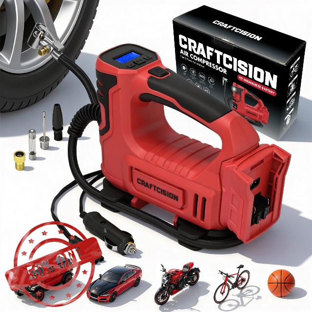 Tire Inflator Portable Air Compressor Compatible with Milwaukee M18 Battery Air Pump with Digital Pressure Gauge