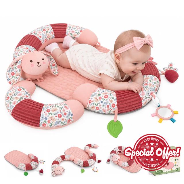 3-in-1 Tummy Time Mat & Sitting Support with 4 Toys                                                          Tummy Time Pillow for Babies