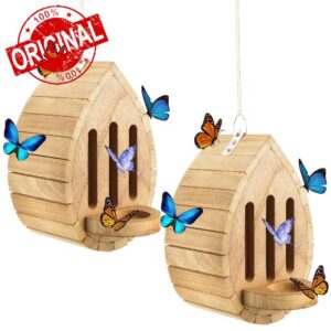 2 Pack Butterfly Houses for Outside with Feeder