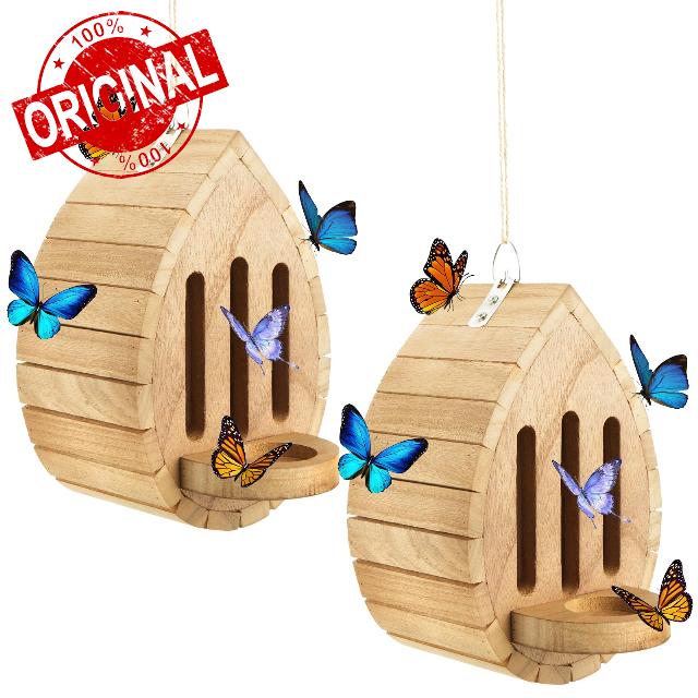 2 Pack Butterfly Houses for Outside with Feeder