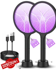 Mosiller Electric Fly Swatter 4000V Dual Mode Bug Zapper Racket 2 Pack                                                          Rechargeable