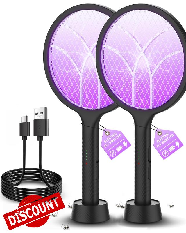 Mosiller Electric Fly Swatter 4000V Dual Mode Bug Zapper Racket 2 Pack                                                          Rechargeable