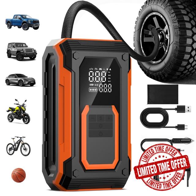 Cordless Tire Inflator Portable Air Compressor with Gauge for Car Tires                                                          Fast Inflator 35L/Min