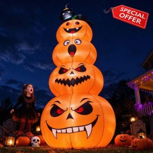 8 FT Halloween Inflatable Decorations Outdoor with Pumpkin and Black Cat                                                          Built in 5 LED Lights