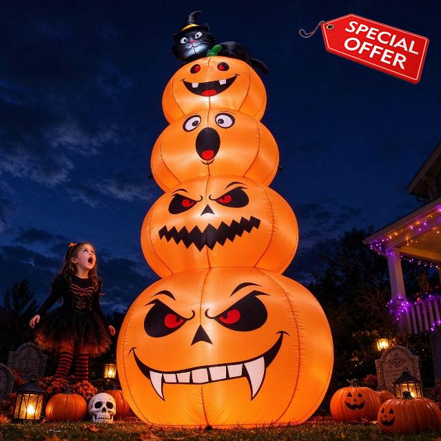 8 FT Halloween Inflatable Decorations Outdoor with Pumpkin and Black Cat                                                          Built in 5 LED Lights