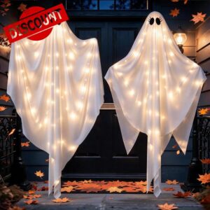 2 Pack 47.25" Light Up Hanging Ghost Halloween Decorations Outdoor Indoor                                                          8 Lighting Modes