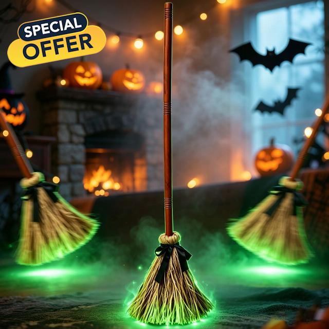 Halloween Decorations Indoor 49" Animated Floating Lighted Witch Broom with Spooky Sound/Mute Mode Easy Setup