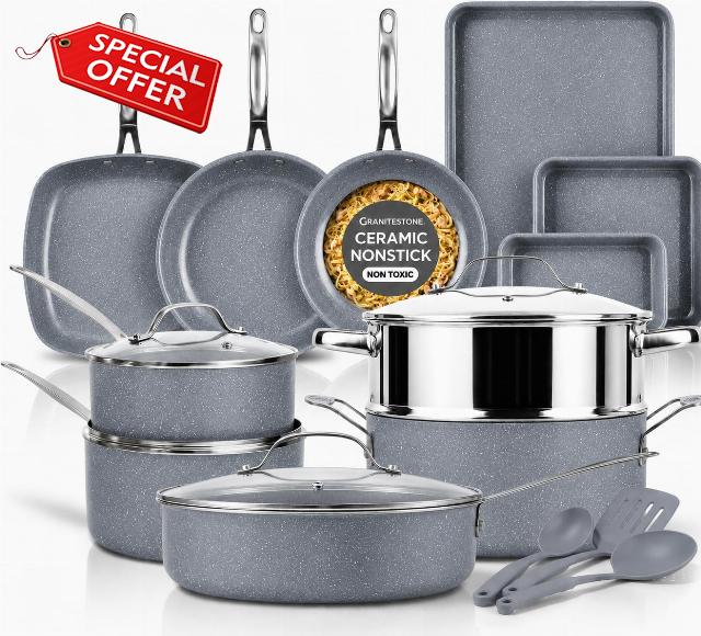 GRANITESTONE Ceraluxe 20 Pc Ceramic Cookware Set
