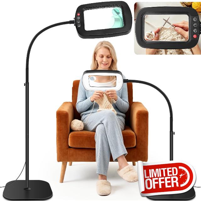 Extra Large 30X 10X Floor Magnifying Glass with Light and Stand                                                          2-in-1 Flexible Gooseneck Floor Magnifying Lamp
