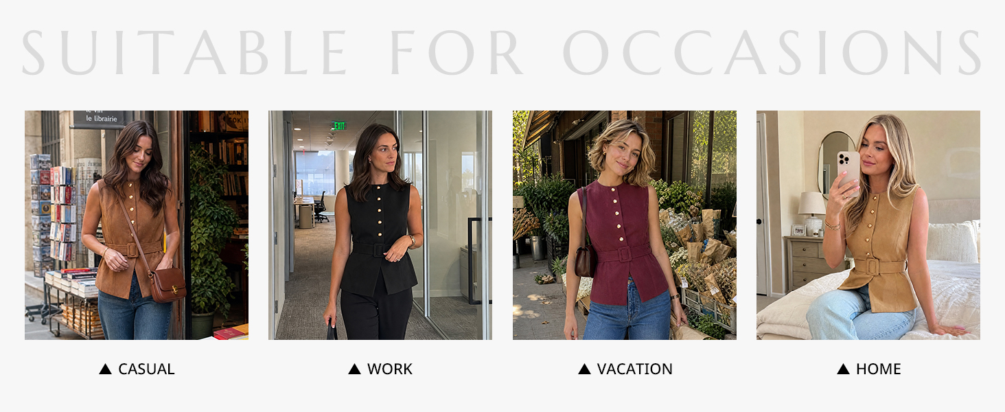Sleeveless vest styled for casual, work, vacation, and home occasions.