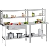 Jocisland 72x24 Inch Stainless Steel Work Table with Overshelves | 72 x 24 In, Food-Grade Stainle...