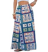EXLURA Womens Summer Elastic Waist Floral Print Maxi Long Skirt Midi Flowy Skirt Spring Boho Beac...